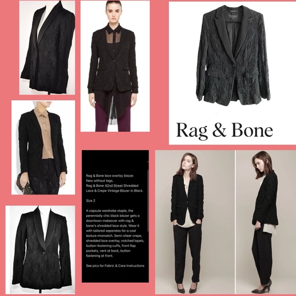 🔥 RAG & BONE . Lace Detailed Tuxedo style Black Blazer. 🔥Size 2 … GORGEOUS! 🔥 - Picture 3 of 17